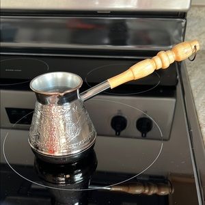Silver Turkish Coffee Pot with Wooden Handle